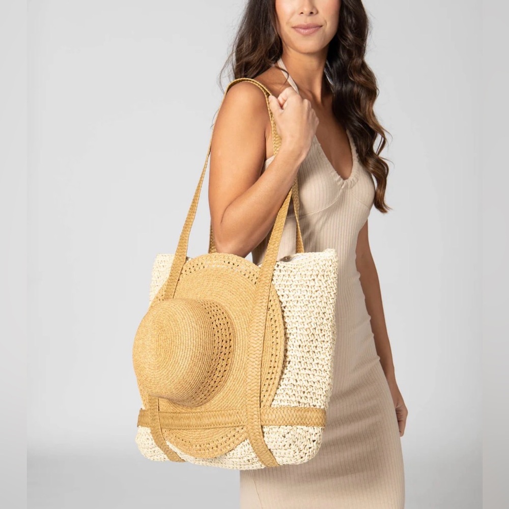 Straw Tote Bag DAY TRIP w Hat Holder Straps in Natural San Diego Hat Co